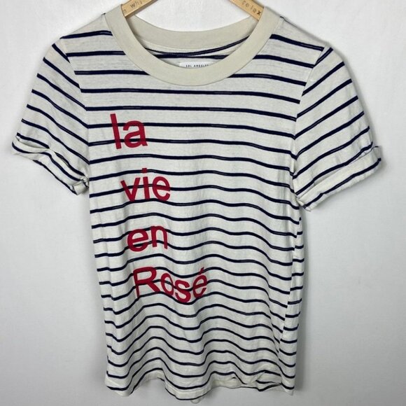 Anthropologie La Vie En Rose Graphic Tee Striped Sol Angeles‎ Size XS Boho Top - Picture 9 of 10
